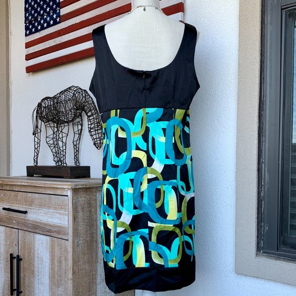 Dress Barn Geometric Turquoise Black Blue Green Dress 16 - Picture 2 of 8